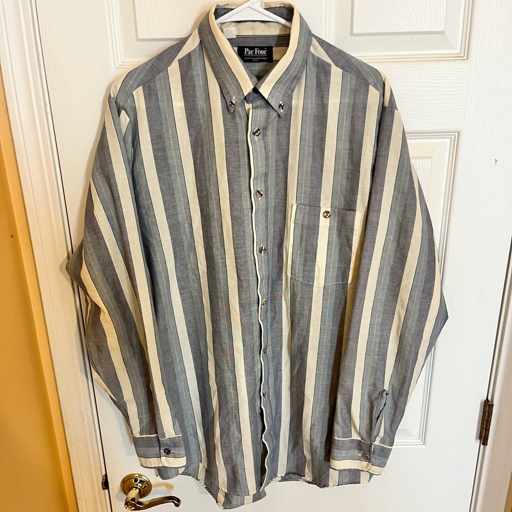 Vintage Par Four Striped Long Sleeve Button Up Shirt